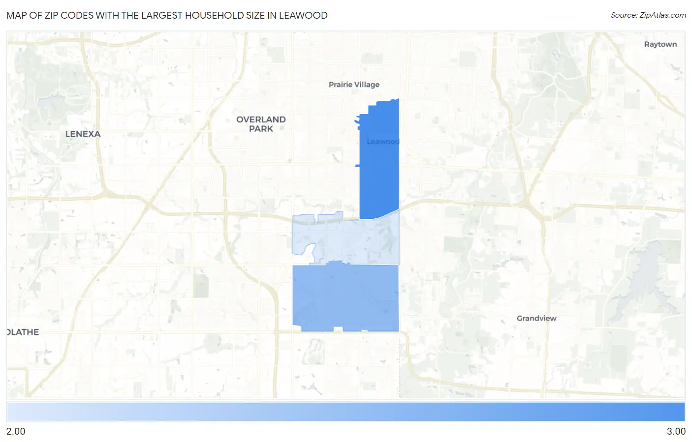 Zip Codes with the Largest Household Size in Leawood Map