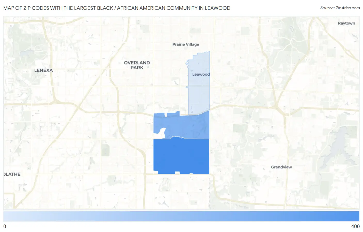 Zip Codes with the Largest Black / African American Community in Leawood Map