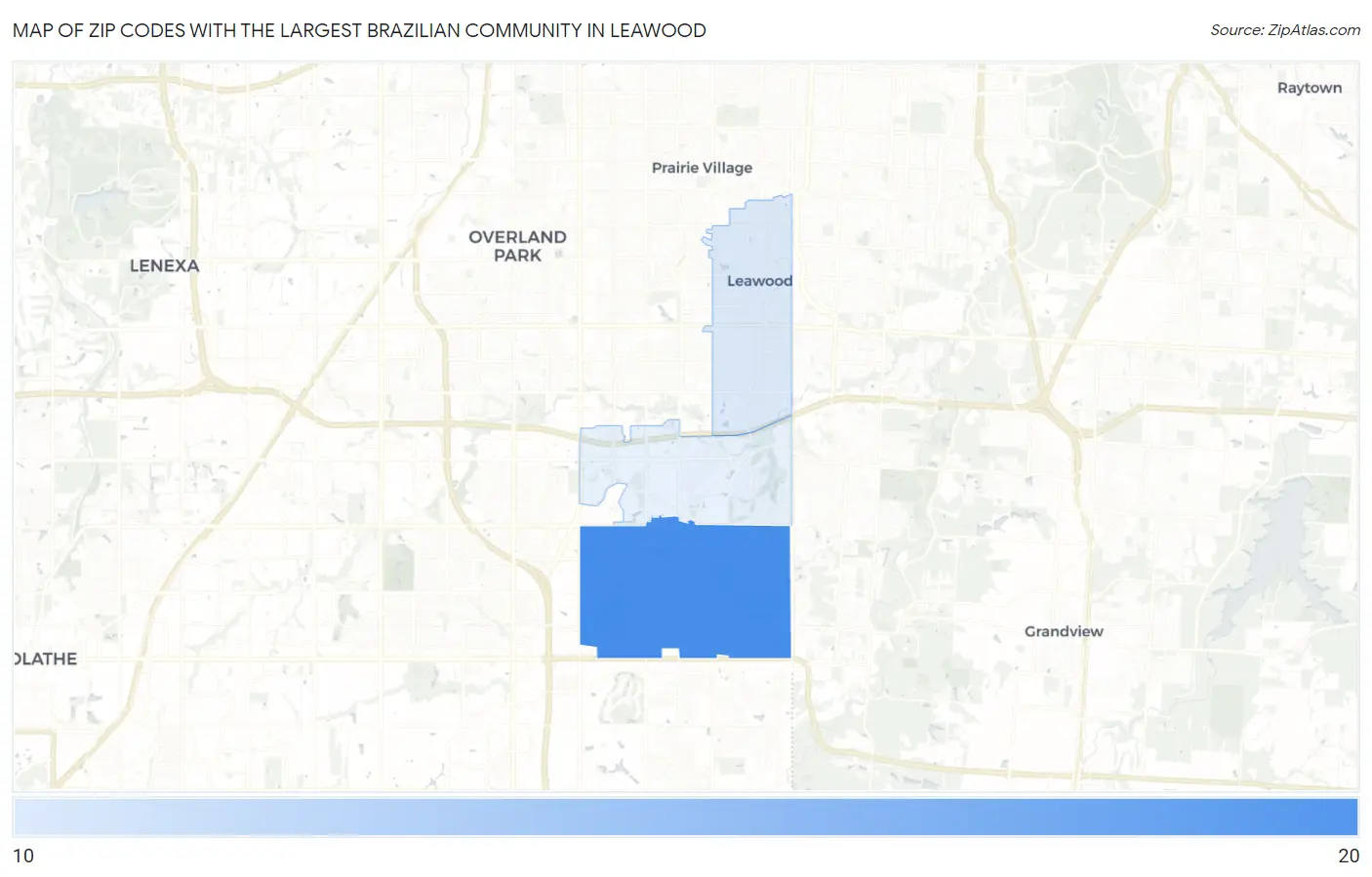 Zip Codes with the Largest Brazilian Community in Leawood Map