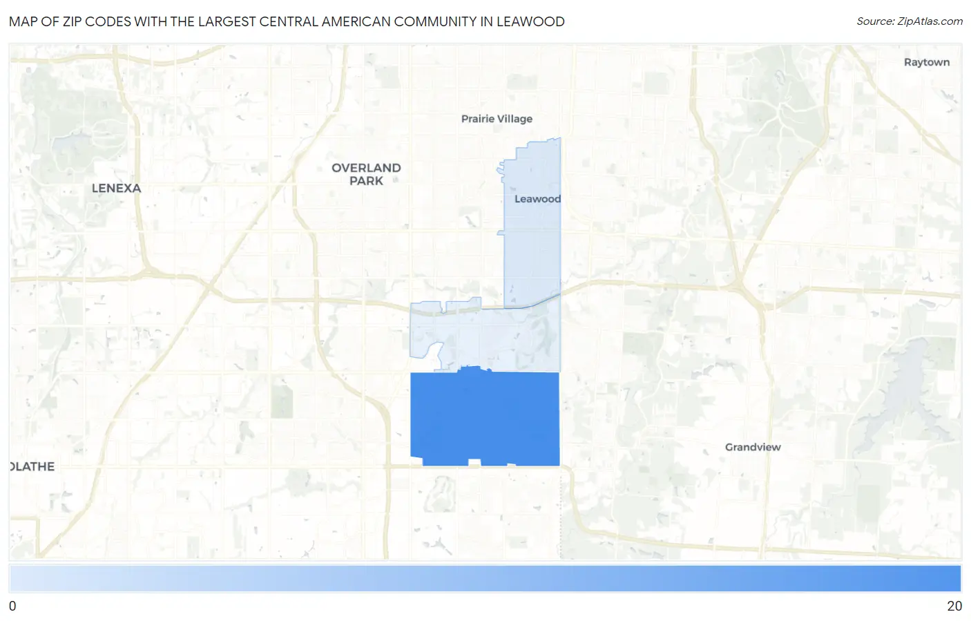 Zip Codes with the Largest Central American Community in Leawood Map