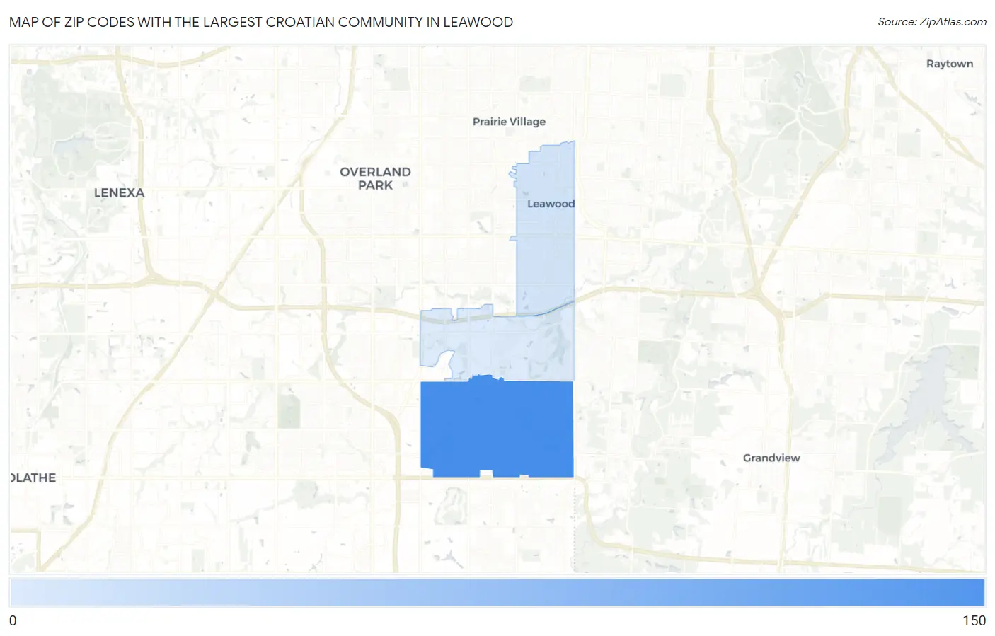 Zip Codes with the Largest Croatian Community in Leawood Map