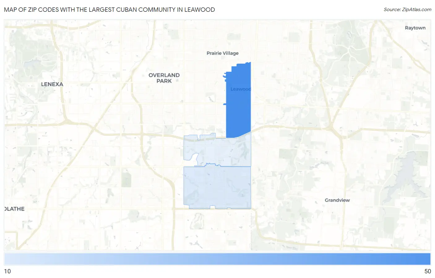 Zip Codes with the Largest Cuban Community in Leawood Map
