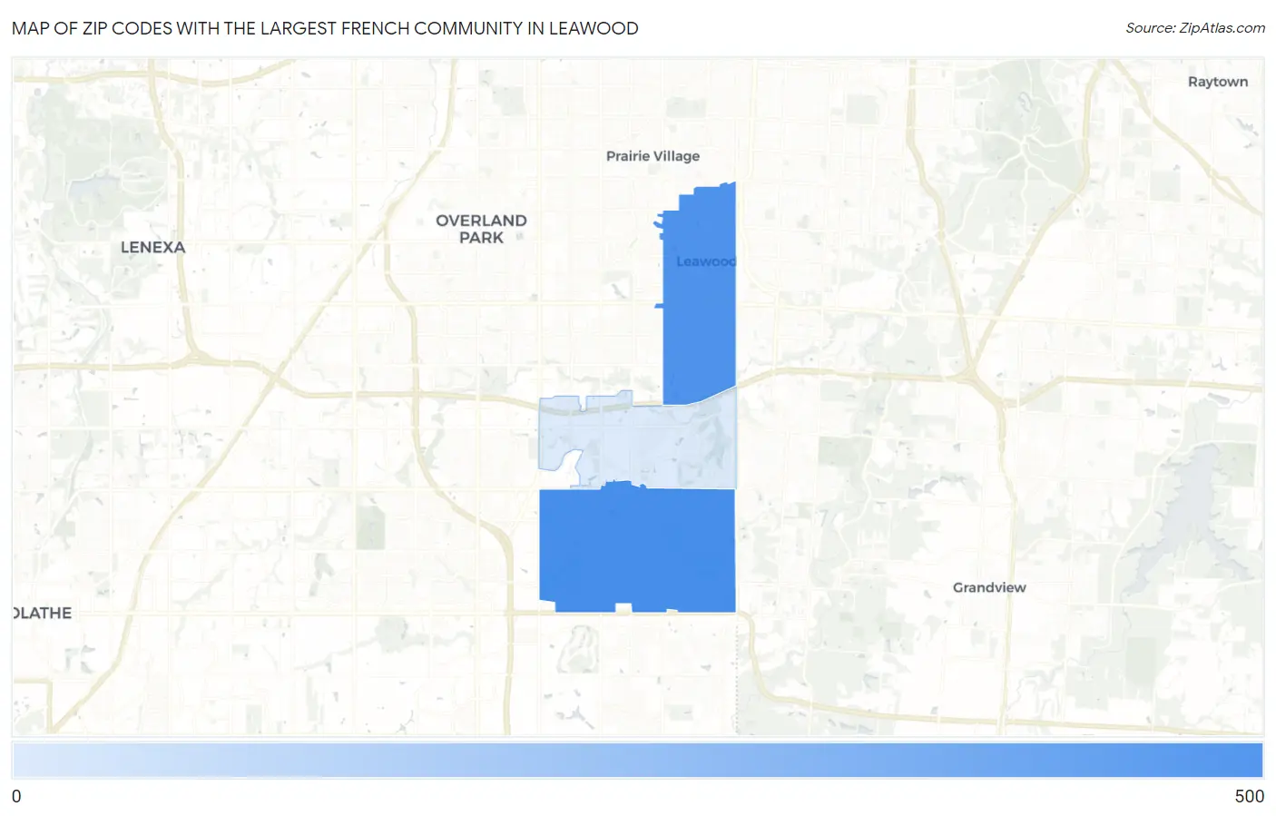 Zip Codes with the Largest French Community in Leawood Map