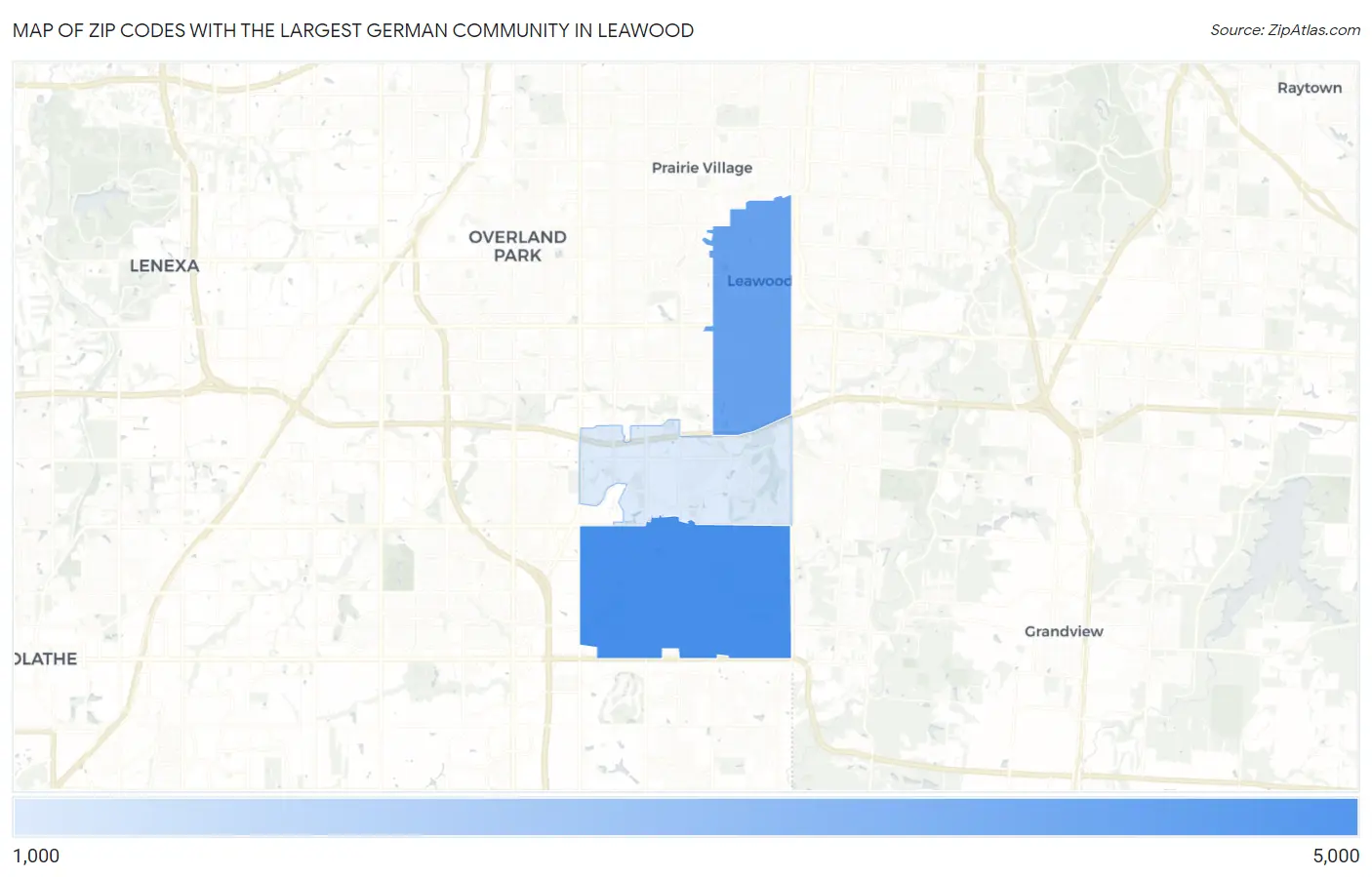 Zip Codes with the Largest German Community in Leawood Map