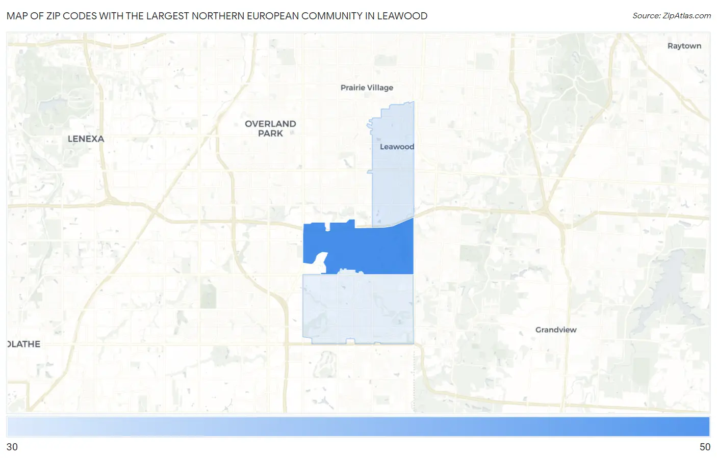 Zip Codes with the Largest Northern European Community in Leawood Map