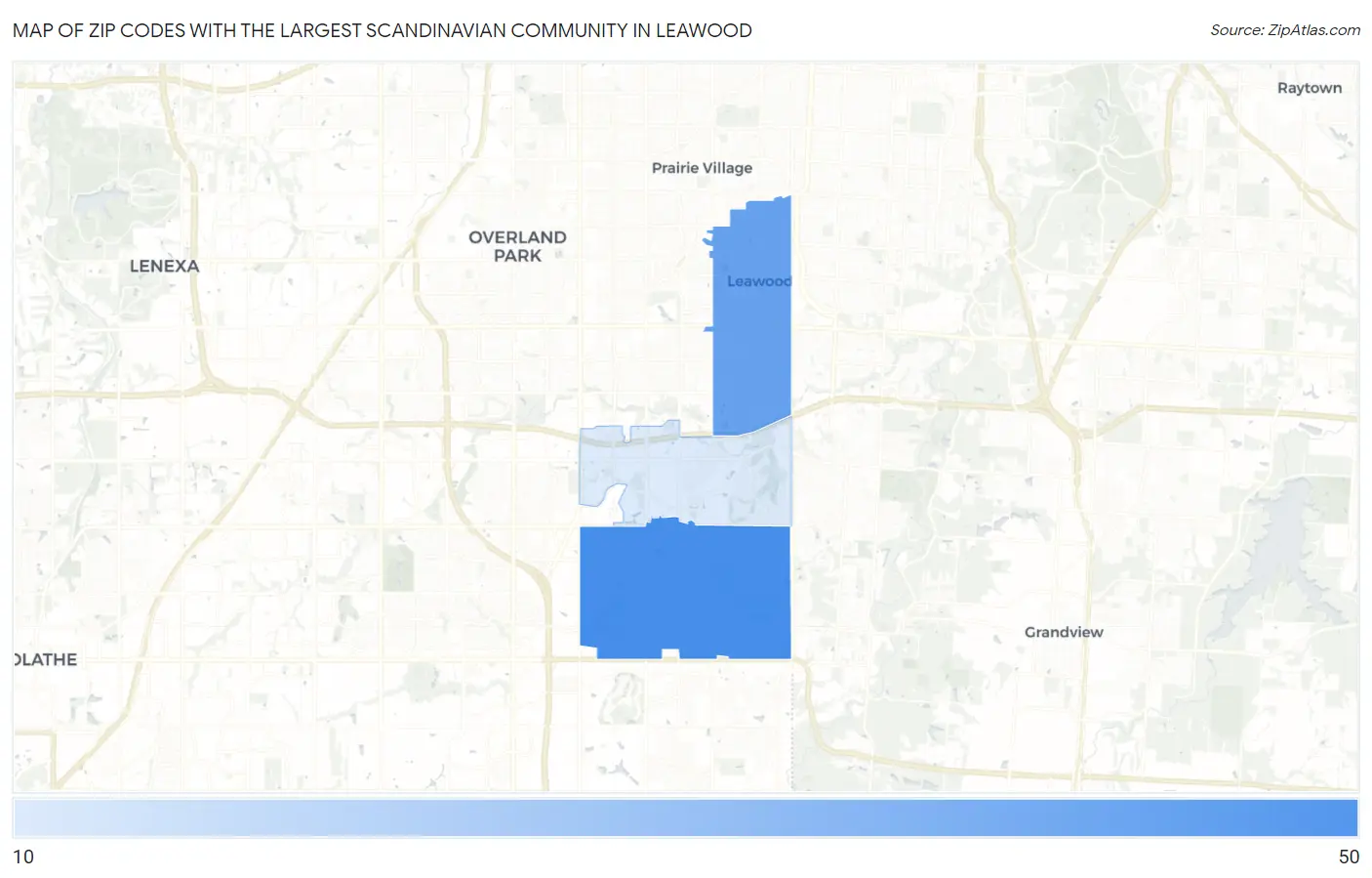 Zip Codes with the Largest Scandinavian Community in Leawood Map