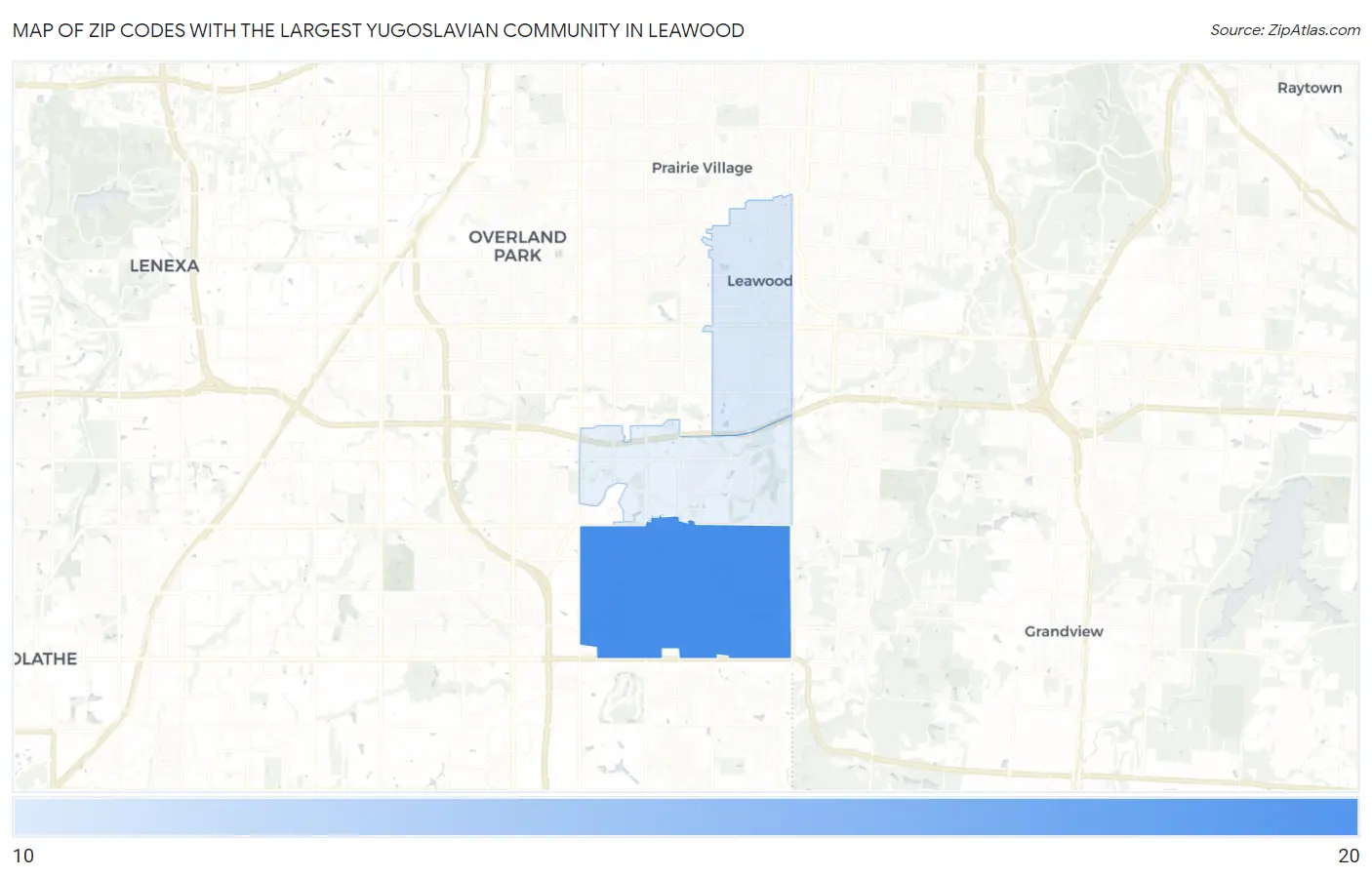 Zip Codes with the Largest Yugoslavian Community in Leawood Map