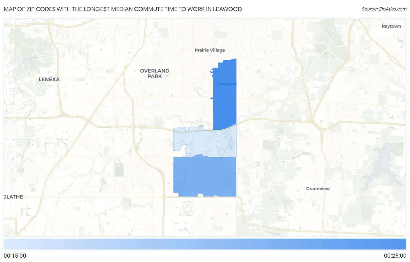 Zip Codes with the Longest Median Commute Time to Work in Leawood Map
