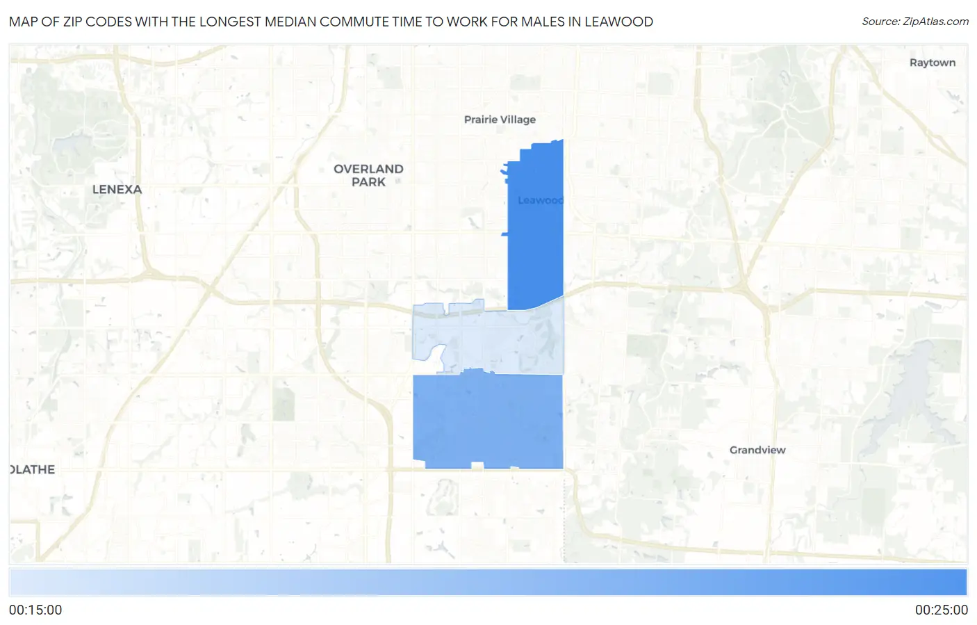 Zip Codes with the Longest Median Commute Time to Work for Males in Leawood Map