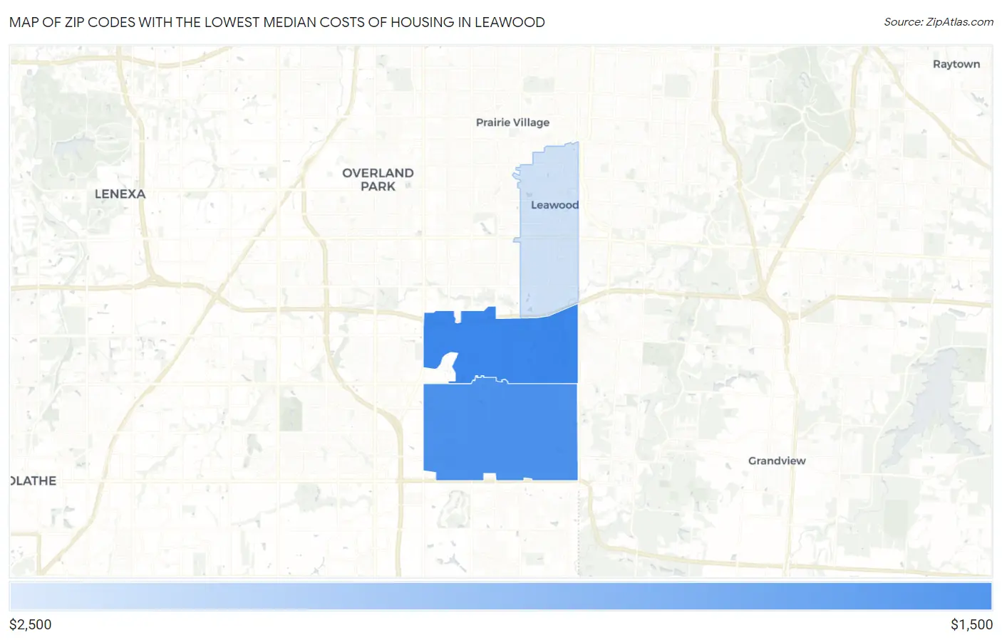 Zip Codes with the Lowest Median Costs of Housing in Leawood Map