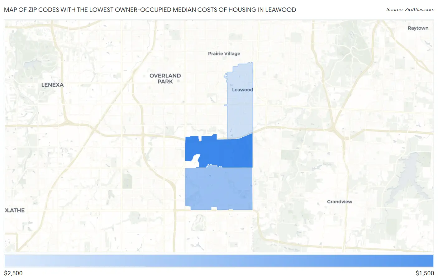 Zip Codes with the Lowest Owner-Occupied Median Costs of Housing in Leawood Map