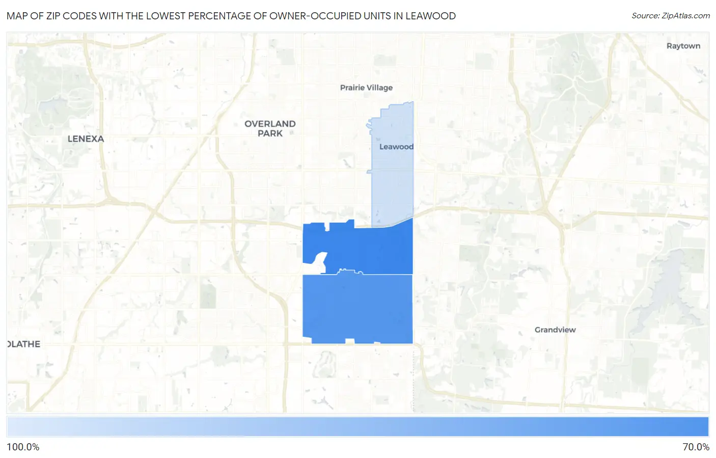 Zip Codes with the Lowest Percentage of Owner-Occupied Units in Leawood Map