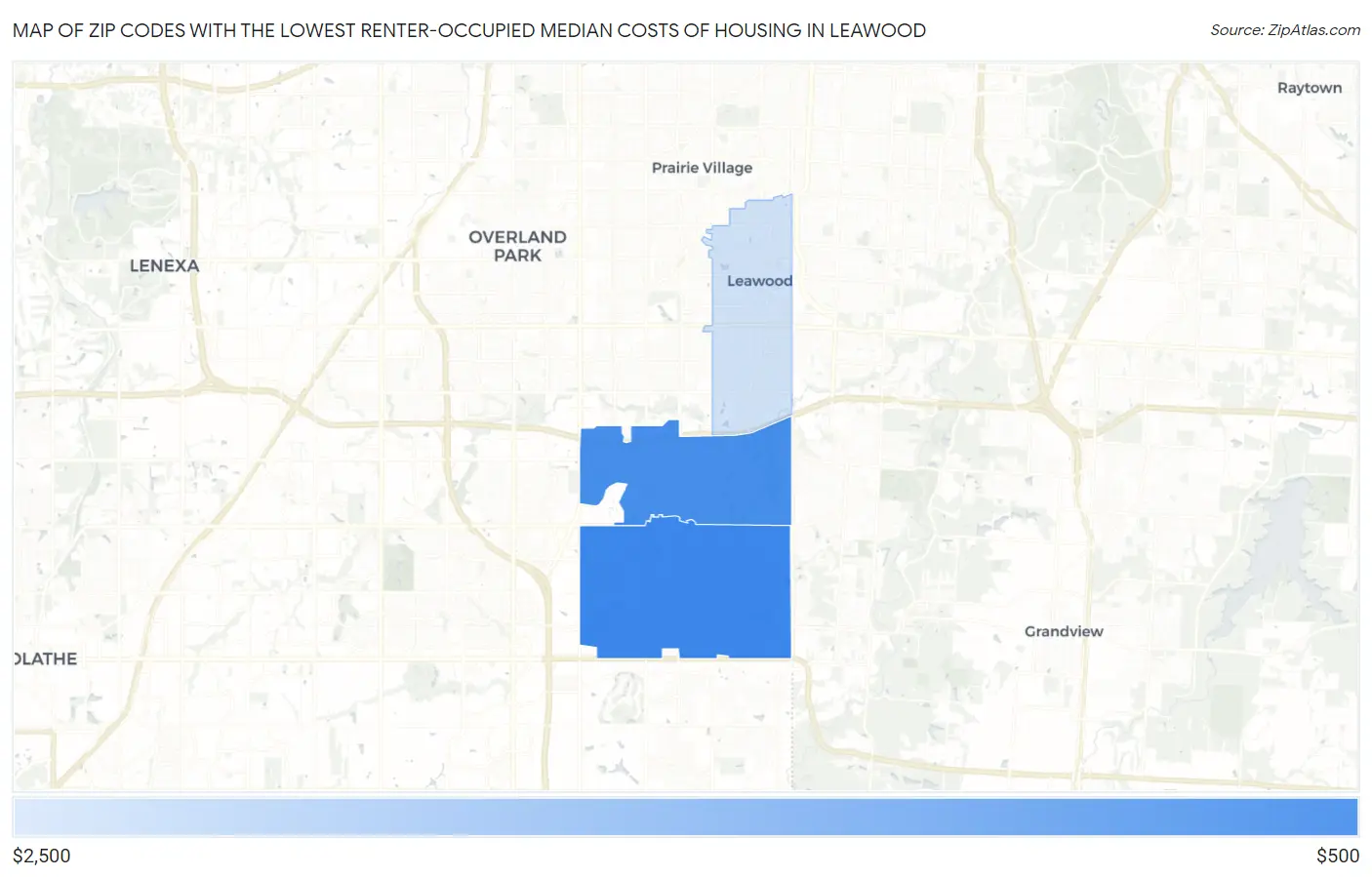 Zip Codes with the Lowest Renter-Occupied Median Costs of Housing in Leawood Map