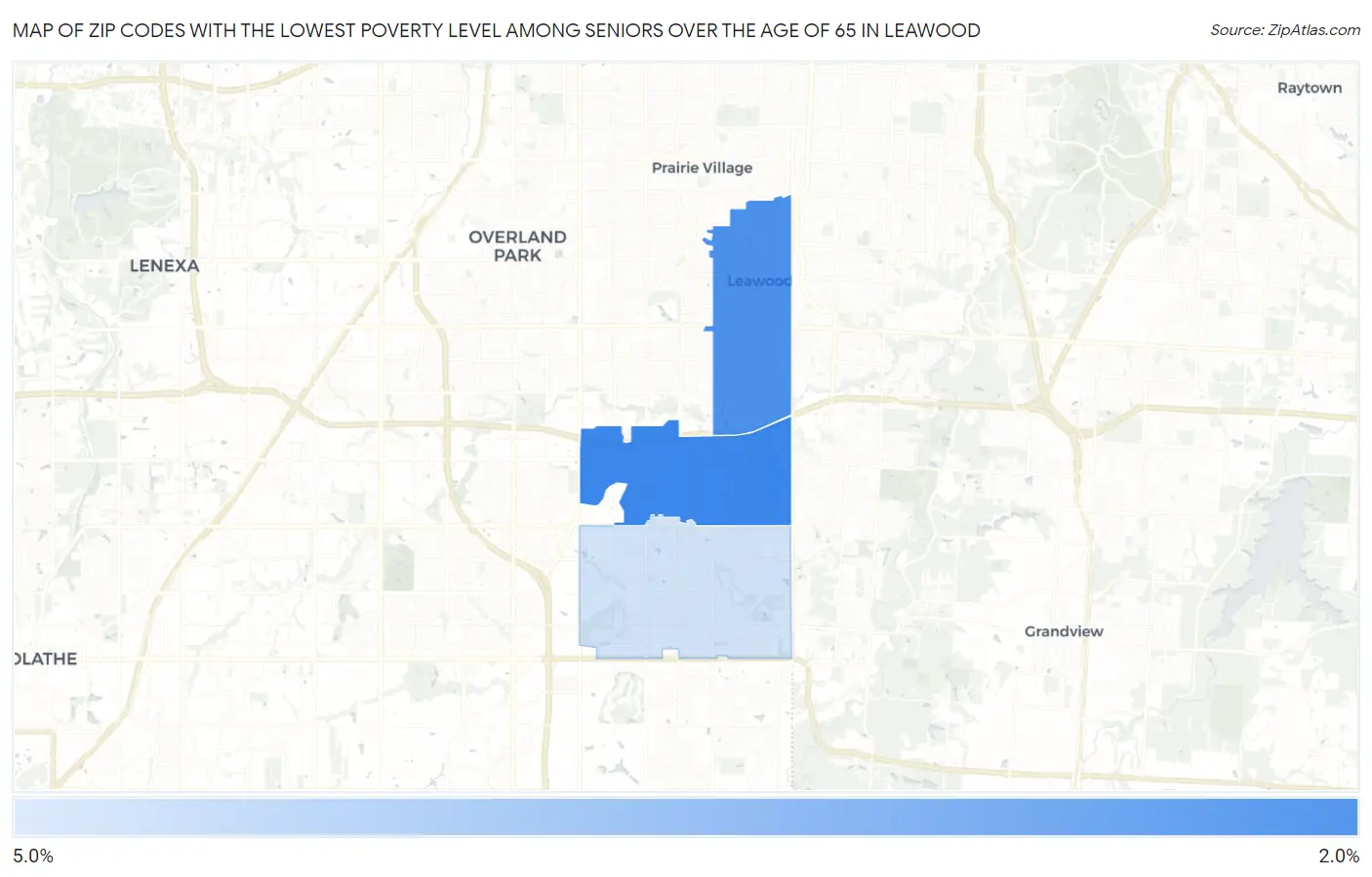 Zip Codes with the Lowest Poverty Level Among Seniors Over the Age of 65 in Leawood Map