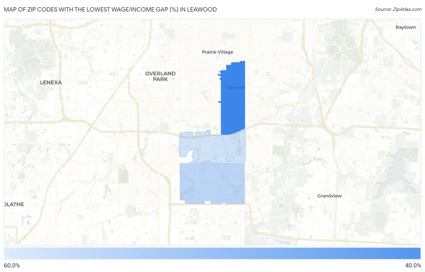 Zip Codes with the Lowest Wage/Income Gap (%) in Leawood Map