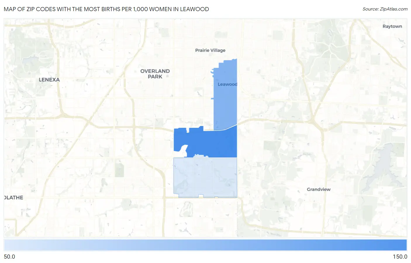 Zip Codes with the Most Births per 1,000 Women in Leawood Map