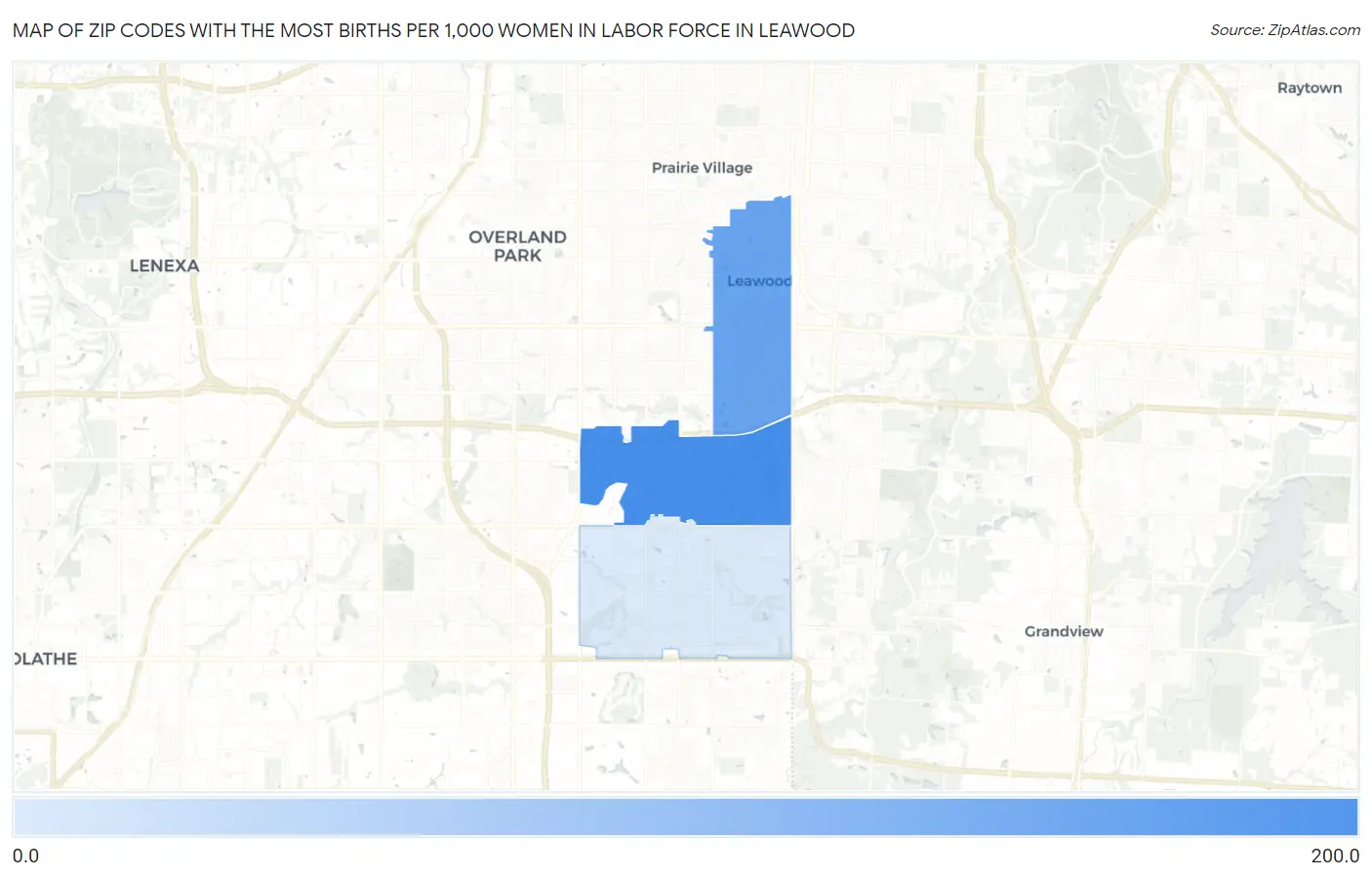 Zip Codes with the Most Births per 1,000 Women in Labor Force in Leawood Map