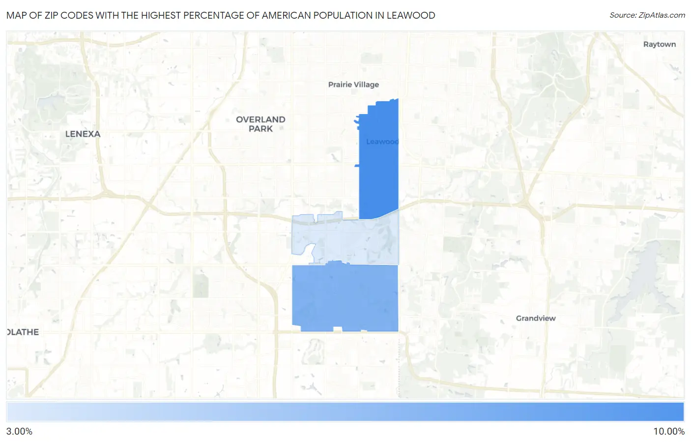Zip Codes with the Highest Percentage of American Population in Leawood Map