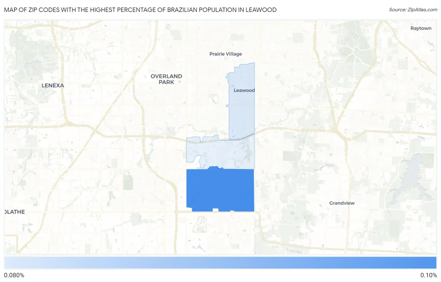 Zip Codes with the Highest Percentage of Brazilian Population in Leawood Map