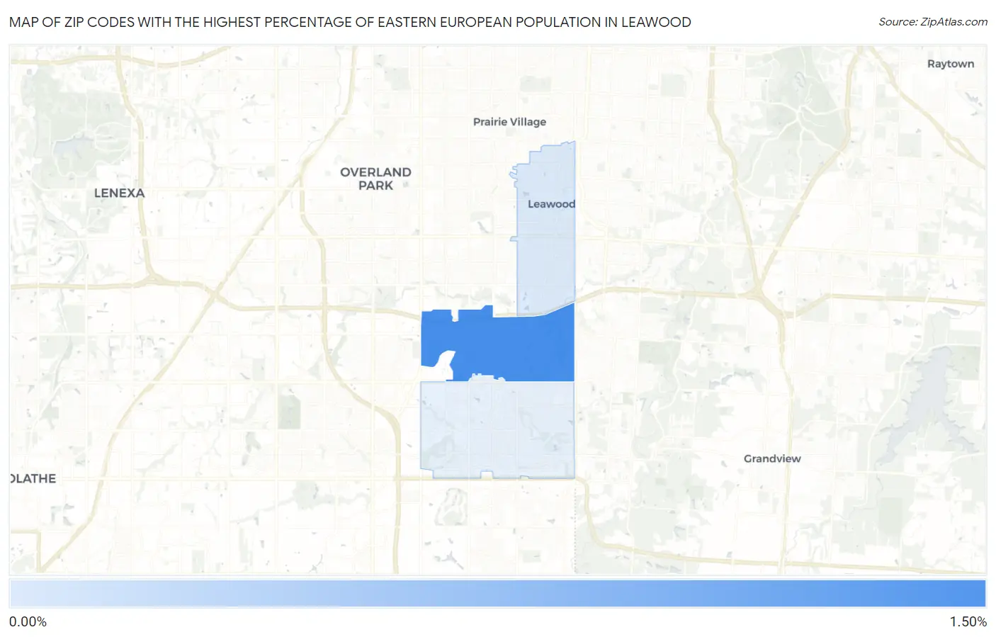 Zip Codes with the Highest Percentage of Eastern European Population in Leawood Map