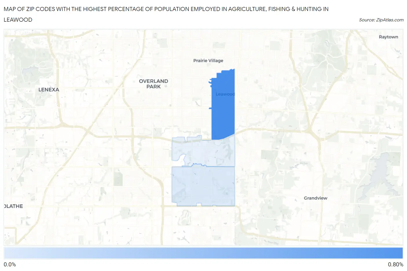 Zip Codes with the Highest Percentage of Population Employed in Agriculture, Fishing & Hunting in Leawood Map