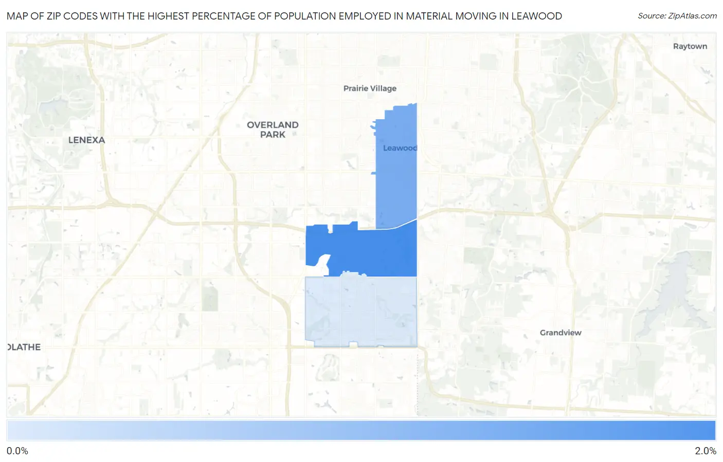 Zip Codes with the Highest Percentage of Population Employed in Material Moving in Leawood Map