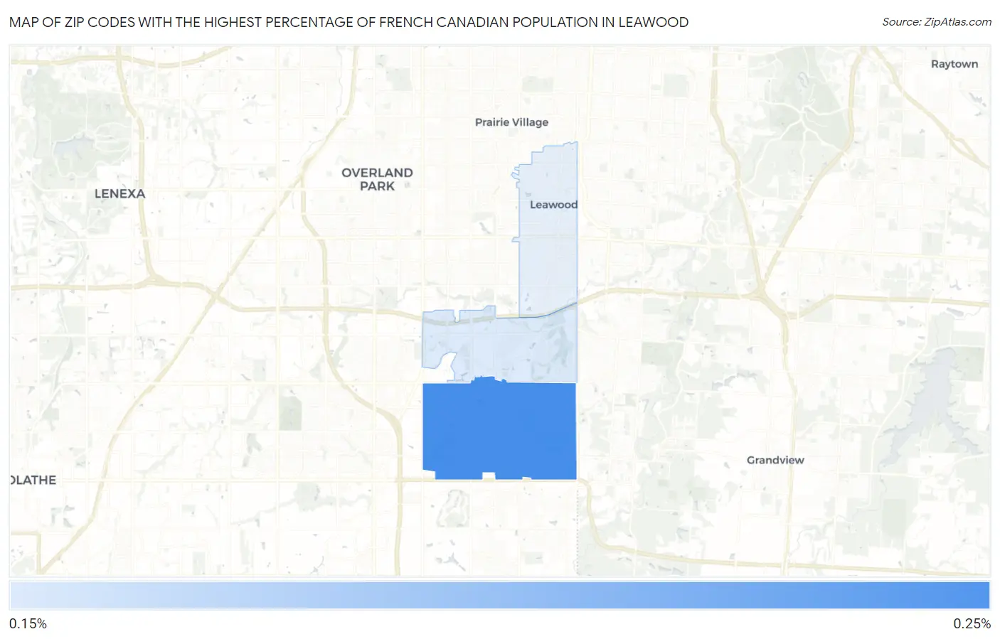 Zip Codes with the Highest Percentage of French Canadian Population in Leawood Map