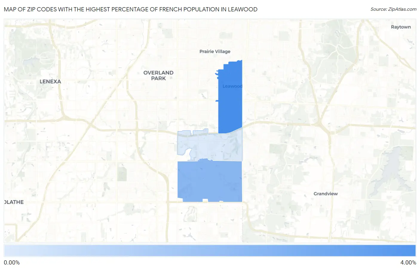 Zip Codes with the Highest Percentage of French Population in Leawood Map