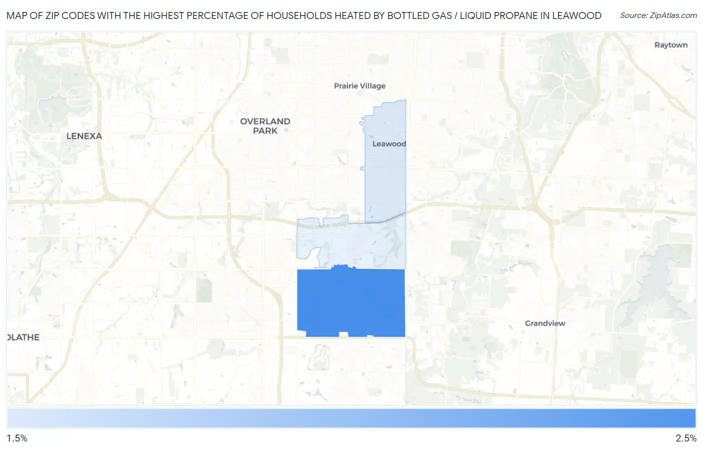 Zip Codes with the Highest Percentage of Households Heated by Bottled Gas / Liquid Propane in Leawood Map