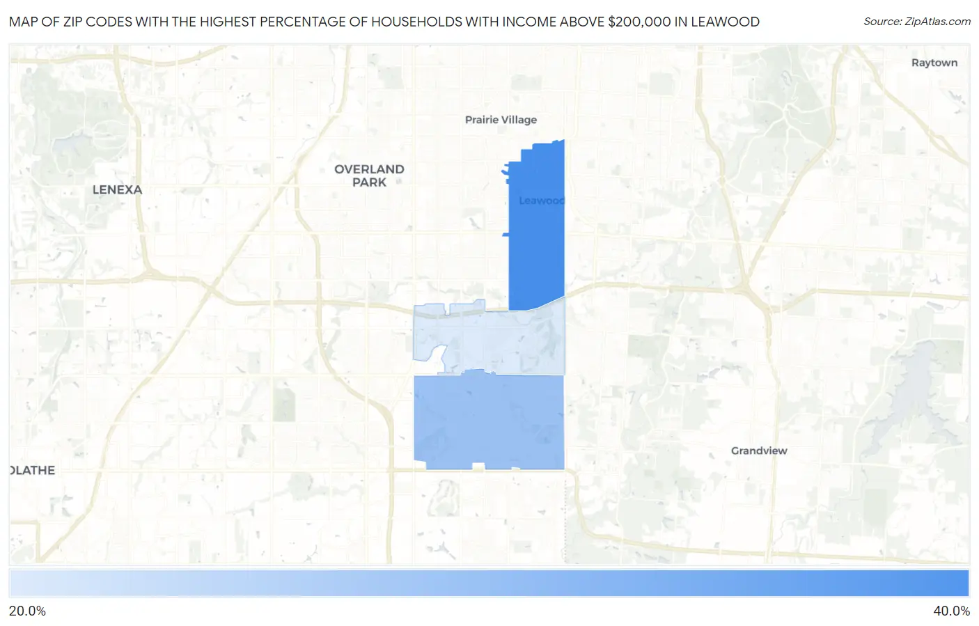 Zip Codes with the Highest Percentage of Households with Income Above $200,000 in Leawood Map