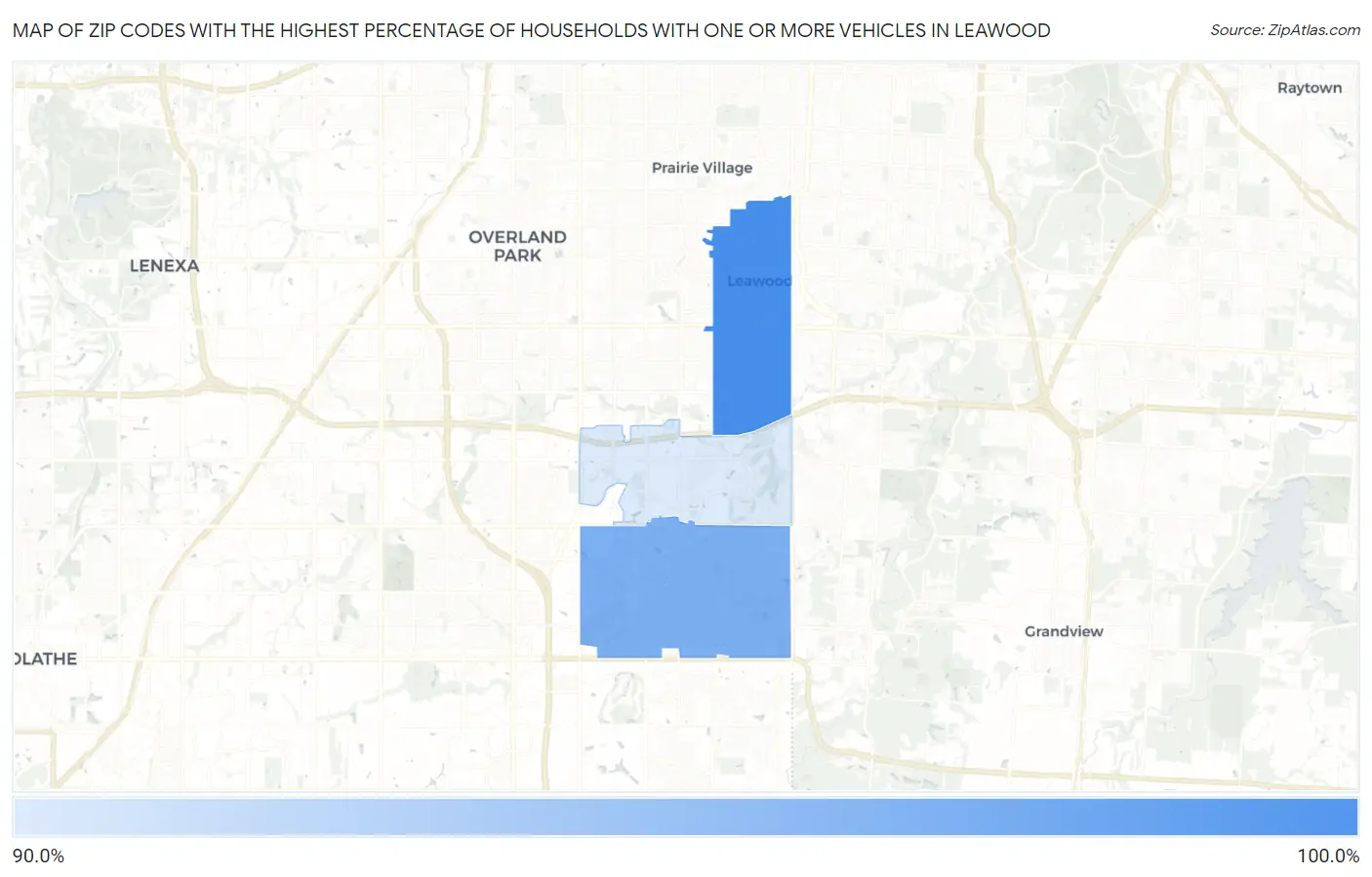 Zip Codes with the Highest Percentage of Households With One or more Vehicles in Leawood Map