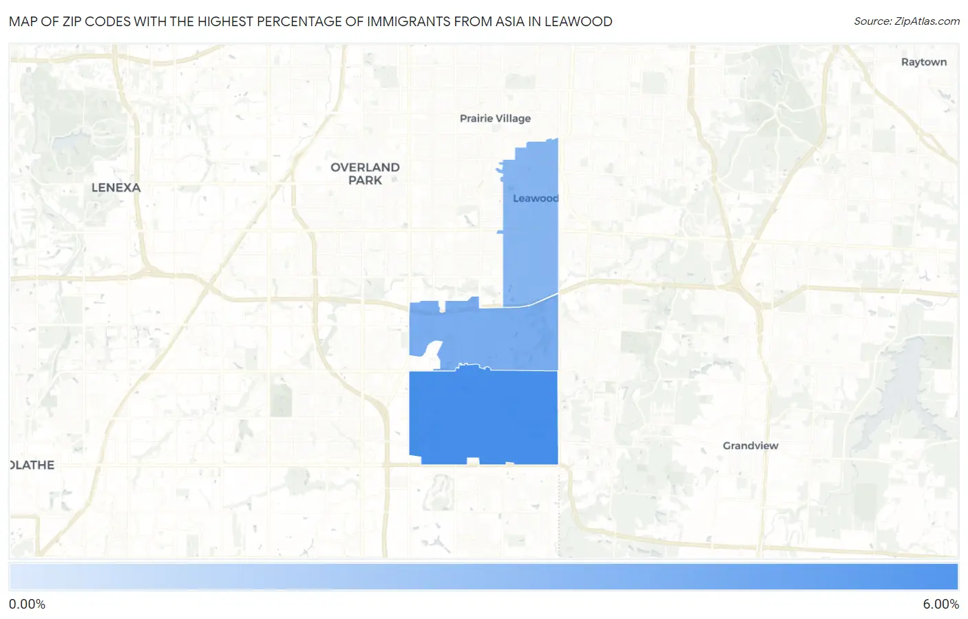 Zip Codes with the Highest Percentage of Immigrants from Asia in Leawood Map