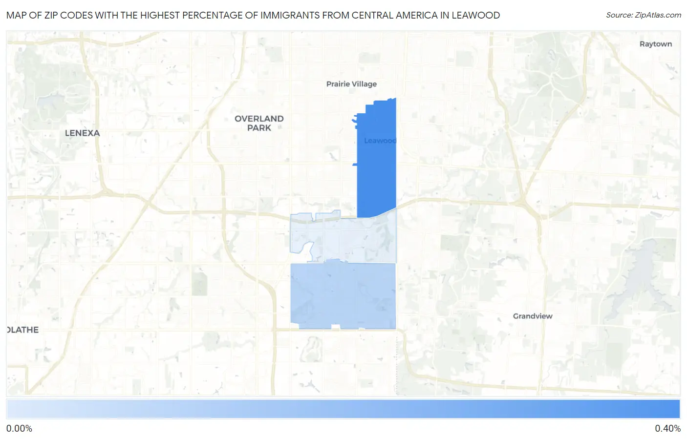 Zip Codes with the Highest Percentage of Immigrants from Central America in Leawood Map