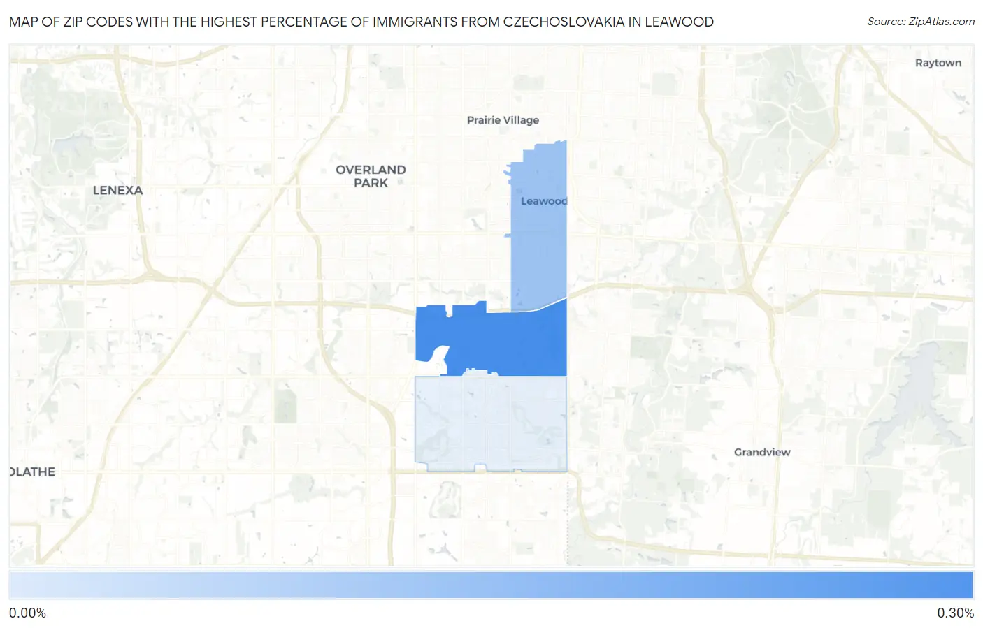 Zip Codes with the Highest Percentage of Immigrants from Czechoslovakia in Leawood Map