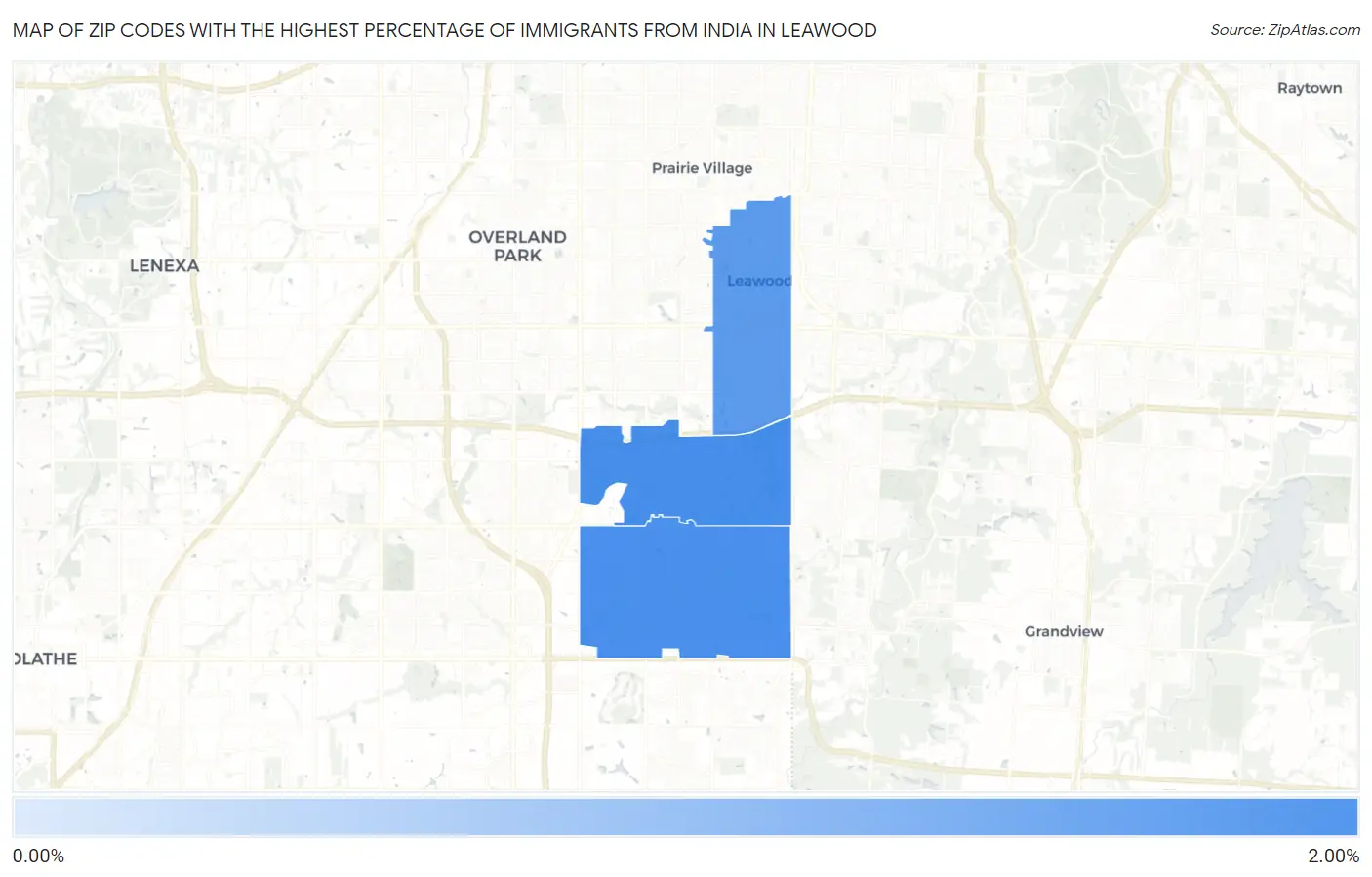 Zip Codes with the Highest Percentage of Immigrants from India in Leawood Map