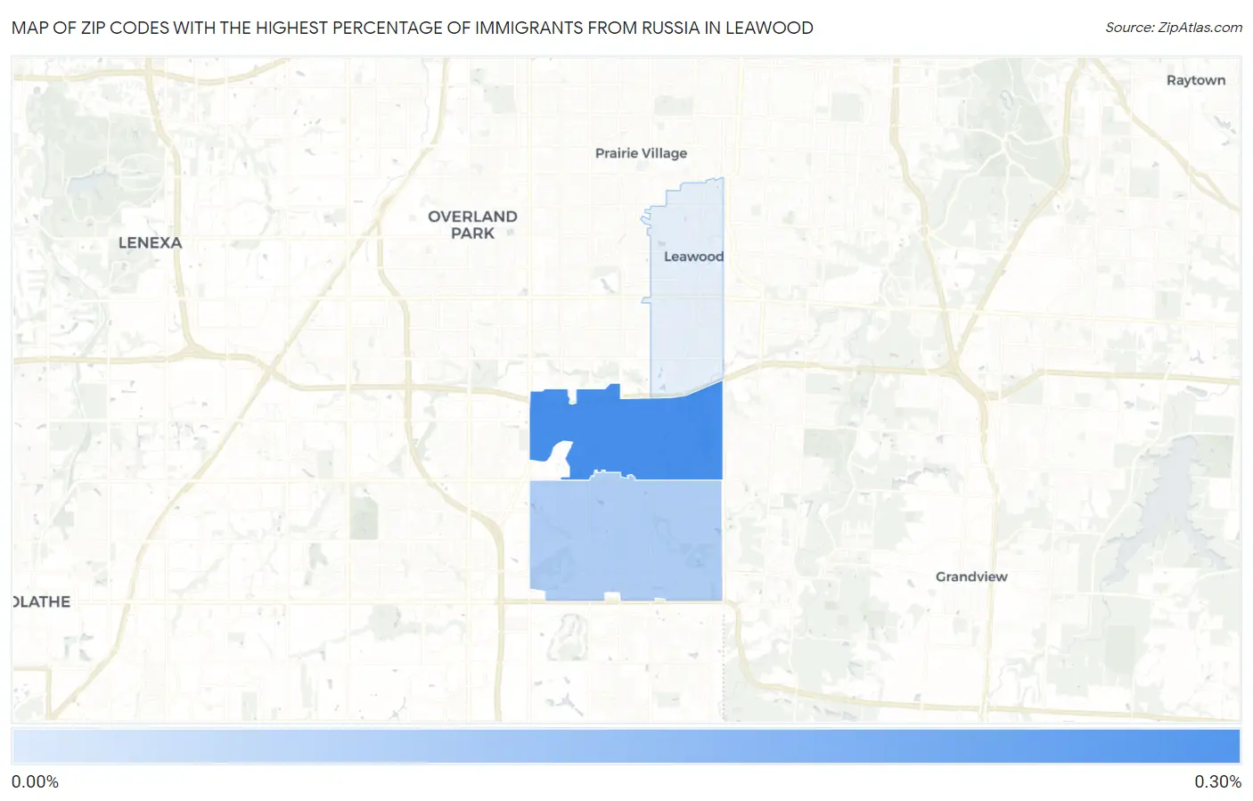 Zip Codes with the Highest Percentage of Immigrants from Russia in Leawood Map