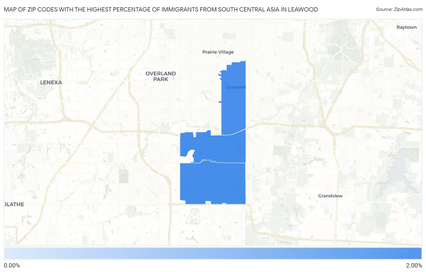 Zip Codes with the Highest Percentage of Immigrants from South Central Asia in Leawood Map