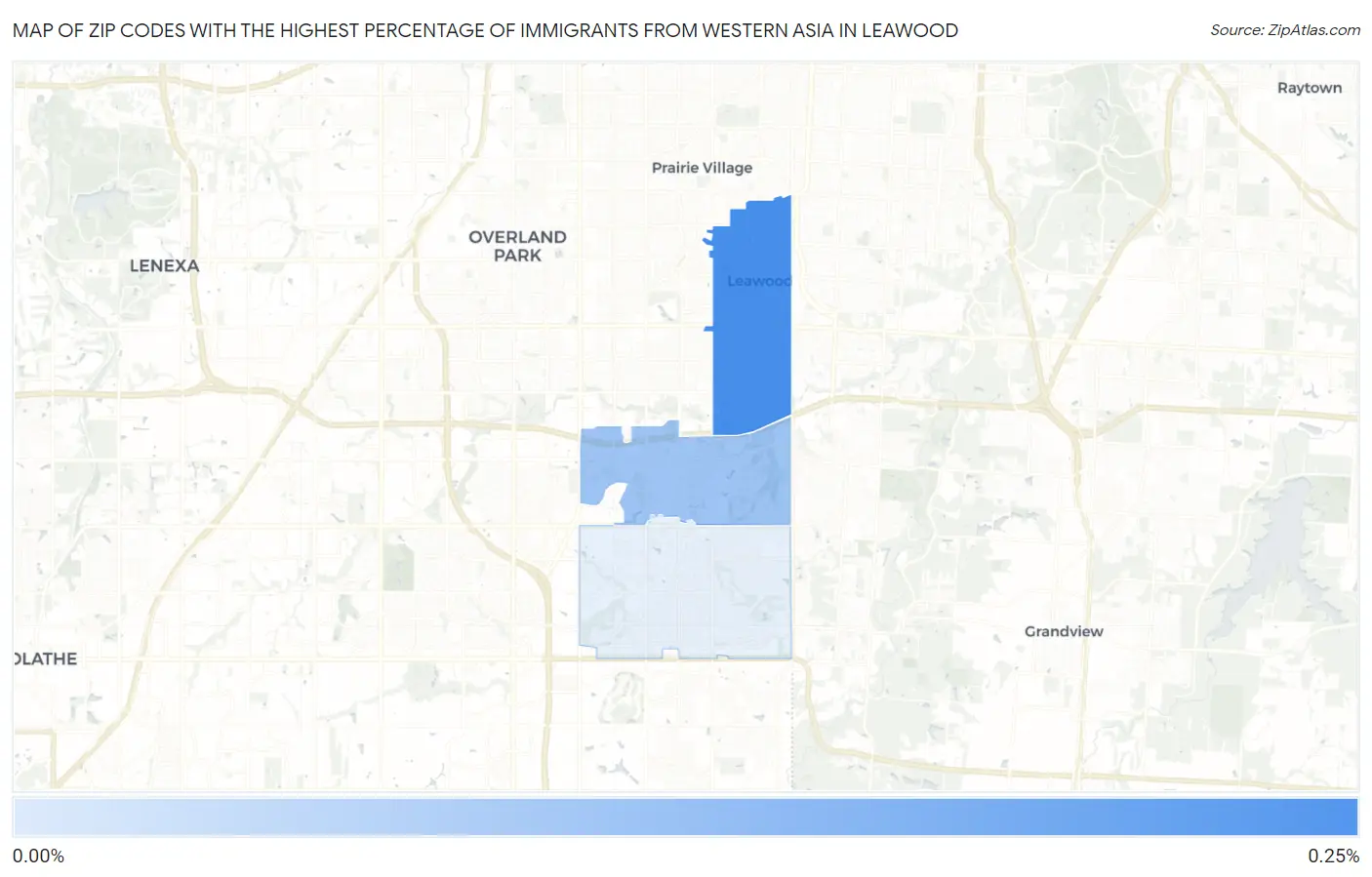 Zip Codes with the Highest Percentage of Immigrants from Western Asia in Leawood Map