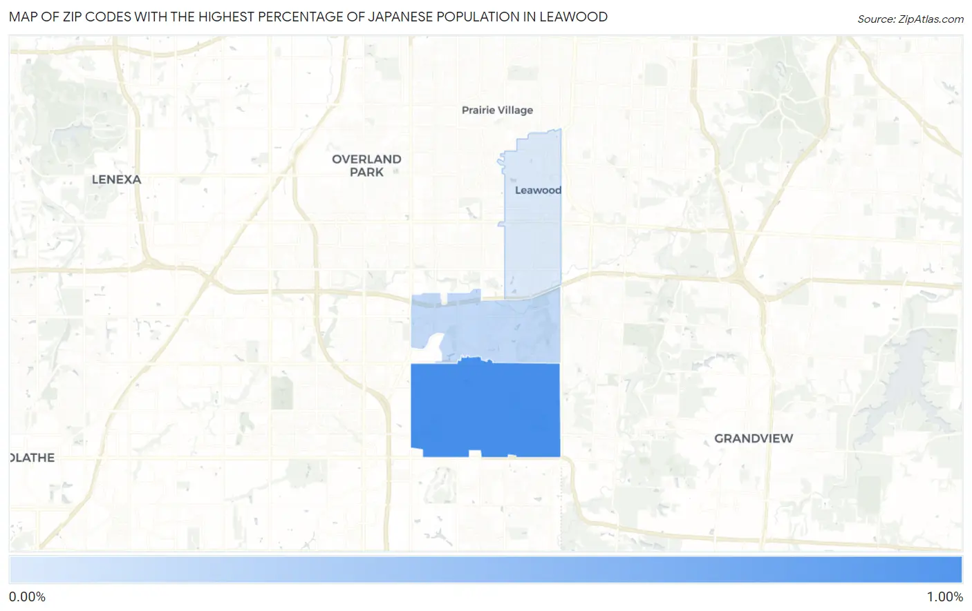 Zip Codes with the Highest Percentage of Japanese Population in Leawood Map