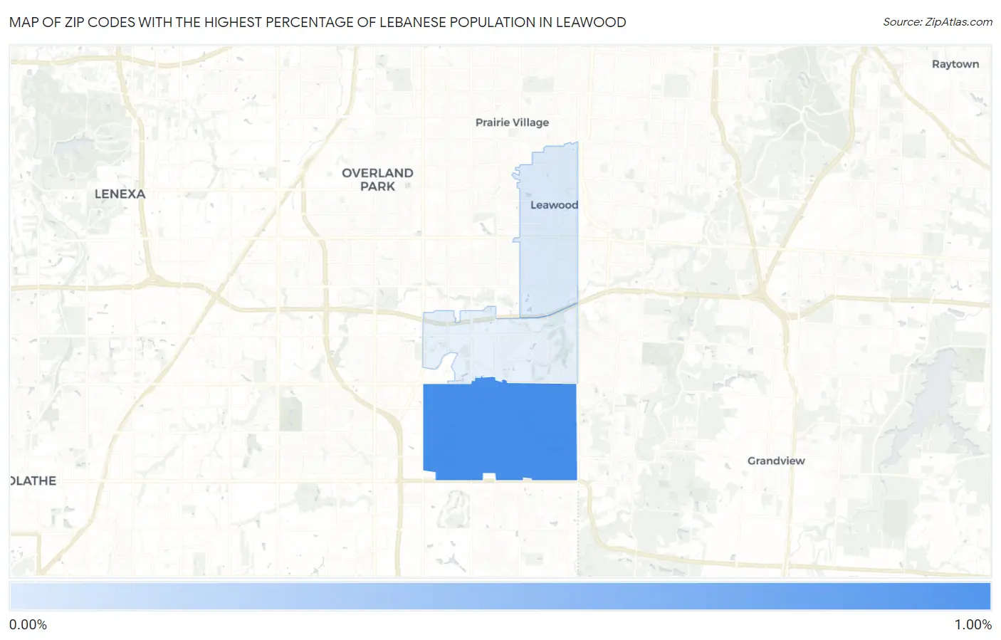 Zip Codes with the Highest Percentage of Lebanese Population in Leawood Map