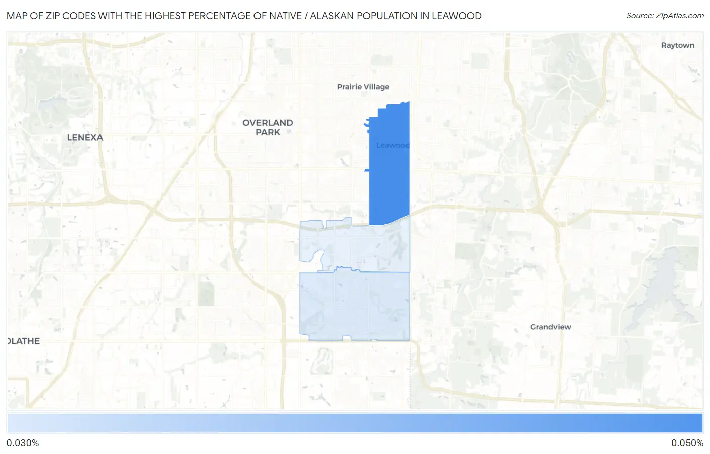 Zip Codes with the Highest Percentage of Native / Alaskan Population in Leawood Map