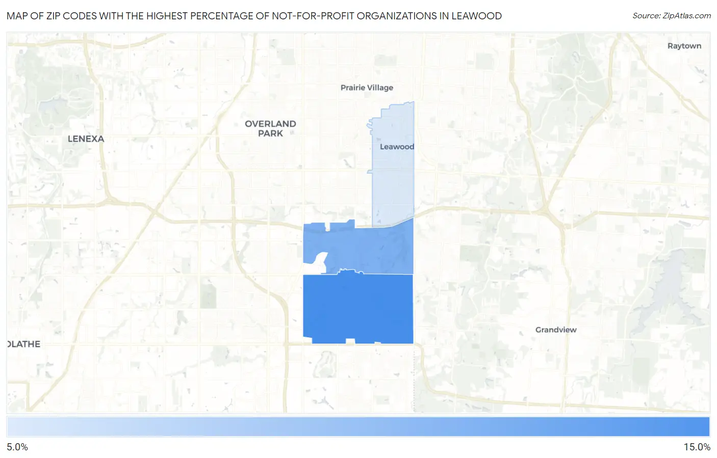Zip Codes with the Highest Percentage of Not-for-profit Organizations in Leawood Map
