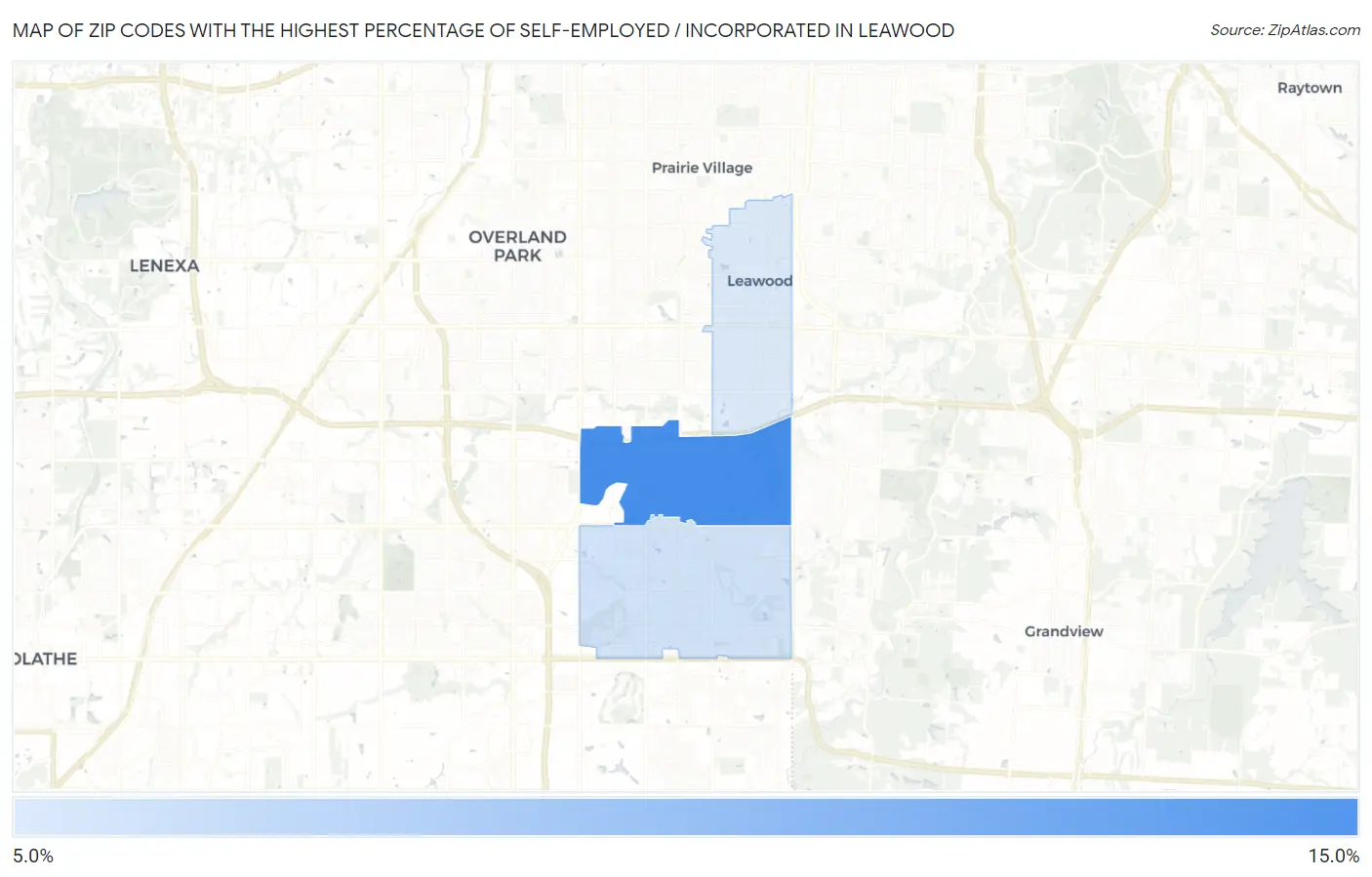 Zip Codes with the Highest Percentage of Self-Employed / Incorporated in Leawood Map