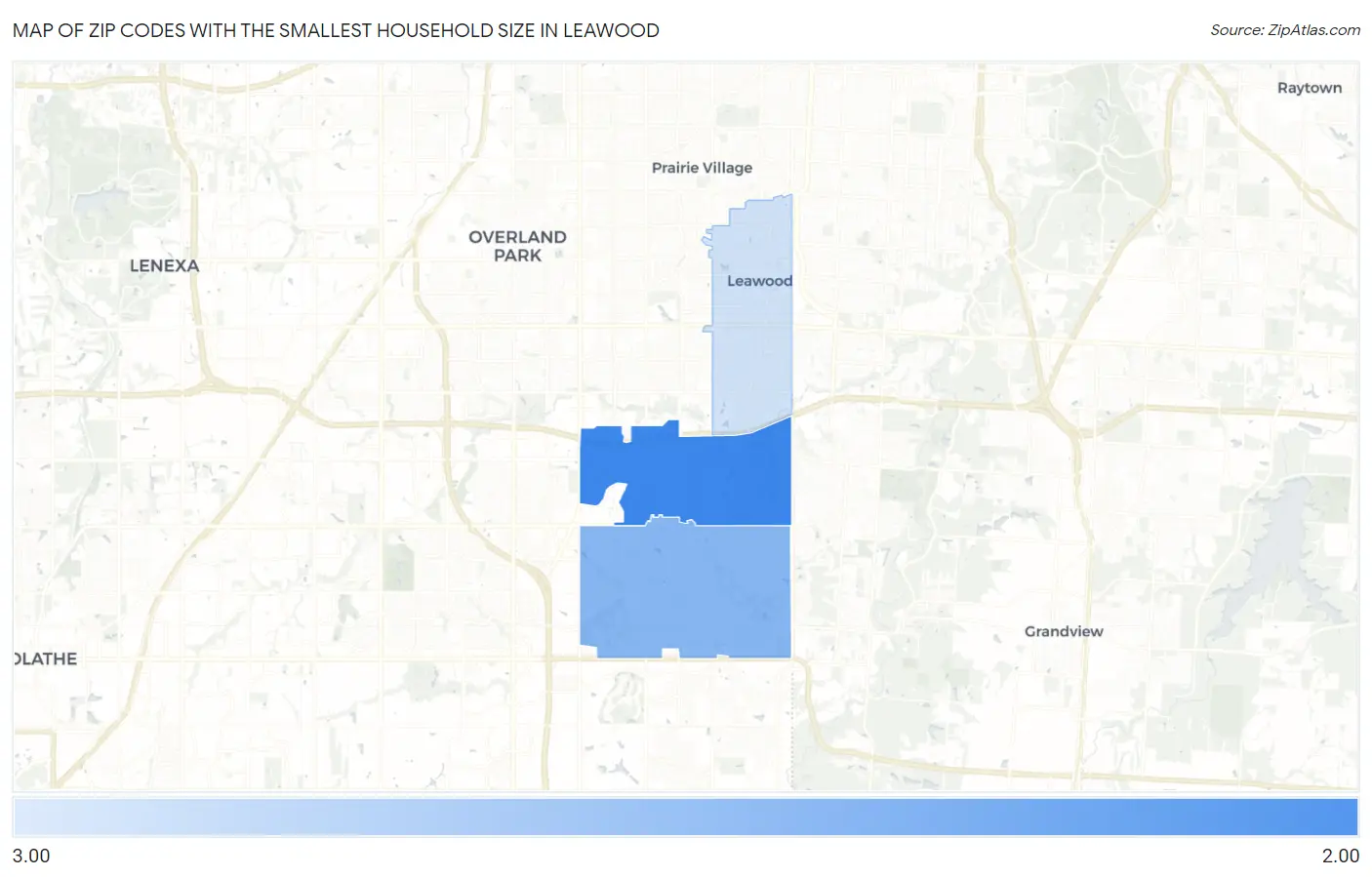 Zip Codes with the Smallest Household Size in Leawood Map