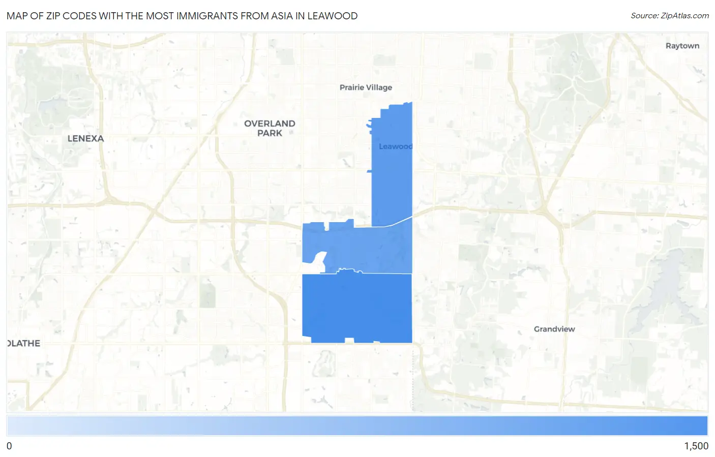 Zip Codes with the Most Immigrants from Asia in Leawood Map