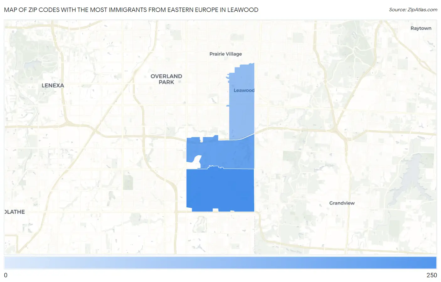 Zip Codes with the Most Immigrants from Eastern Europe in Leawood Map
