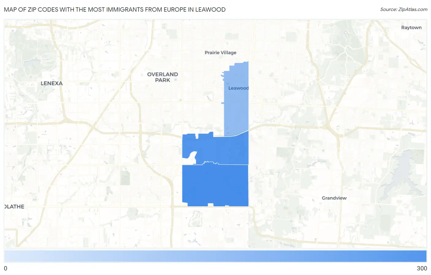 Zip Codes with the Most Immigrants from Europe in Leawood Map