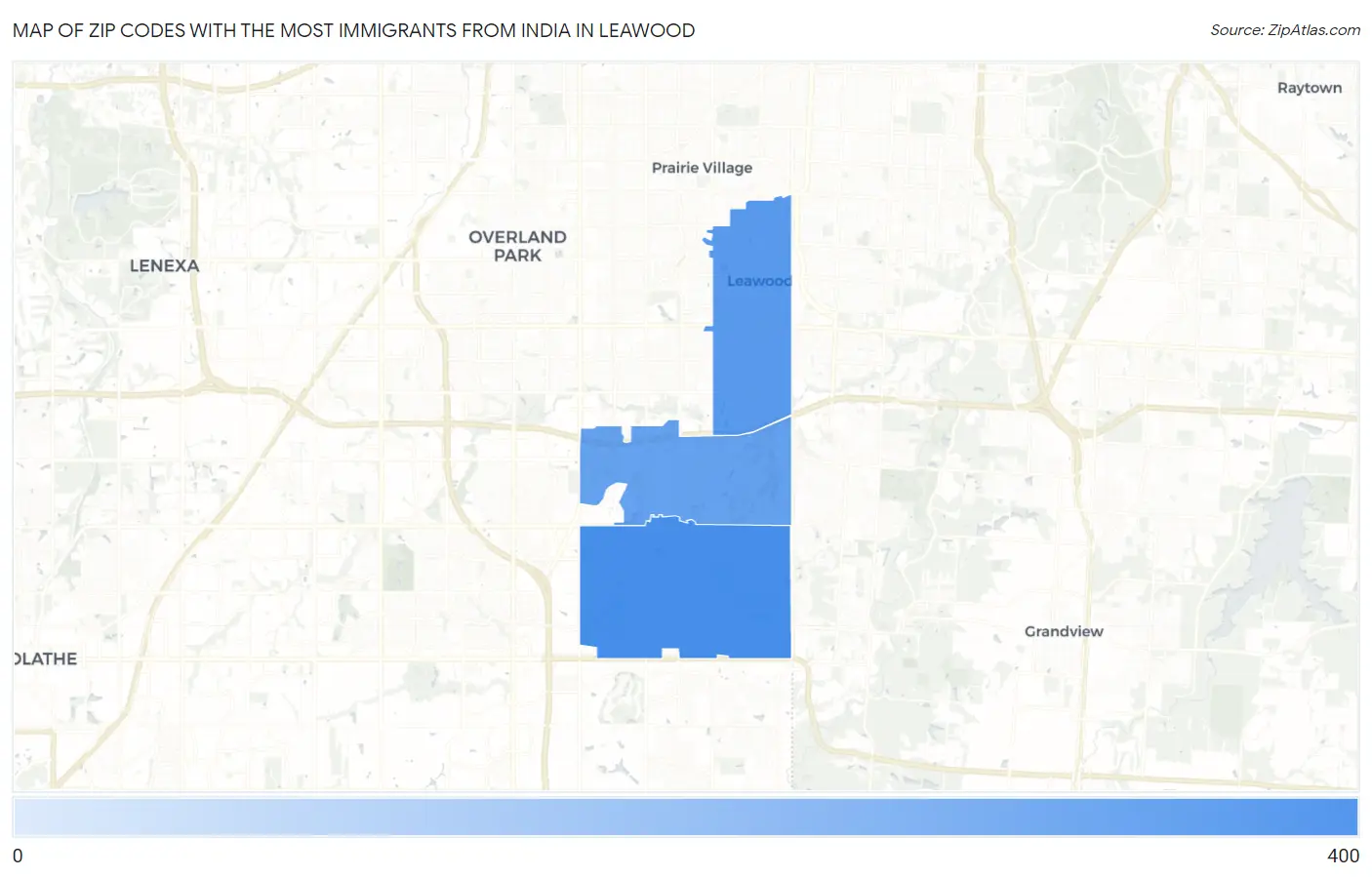 Zip Codes with the Most Immigrants from India in Leawood Map