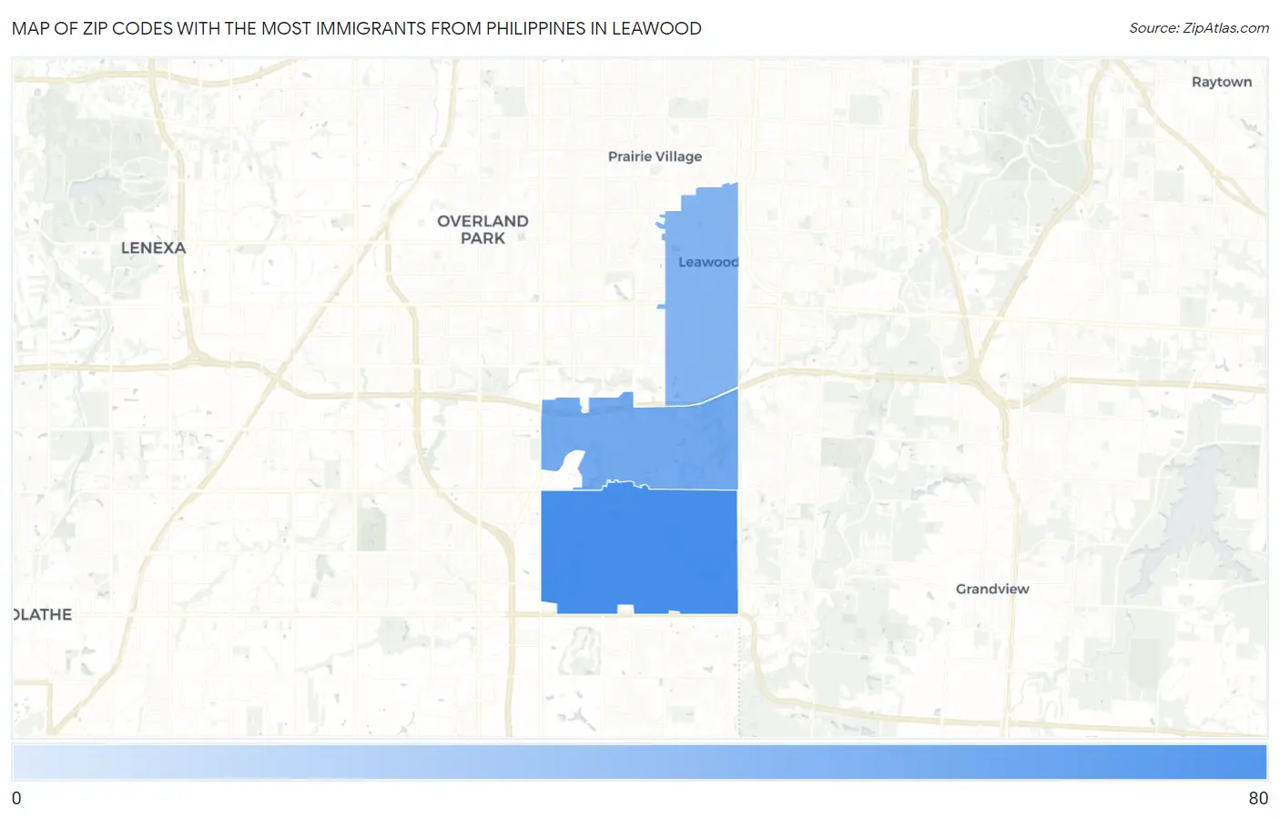 Zip Codes with the Most Immigrants from Philippines in Leawood Map