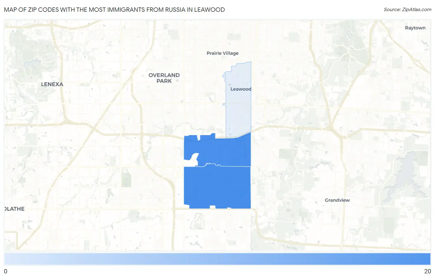 Zip Codes with the Most Immigrants from Russia in Leawood Map